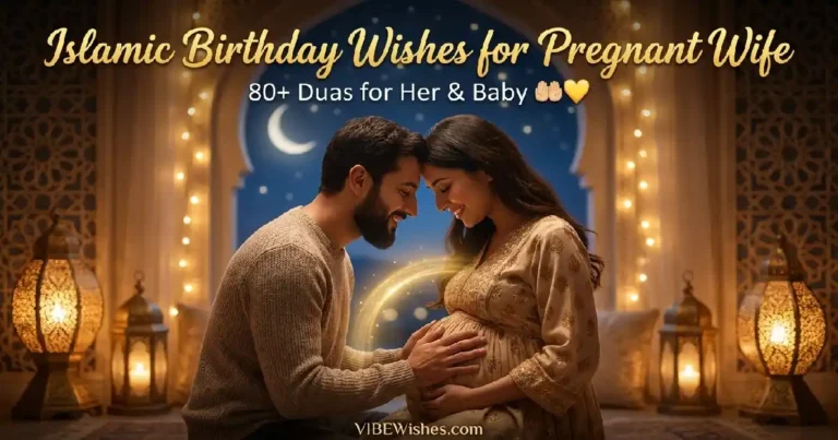 An elegant featured banner showcasing Islamic birthday wishes for pregnant wife with a serene woman wearing a hijab.