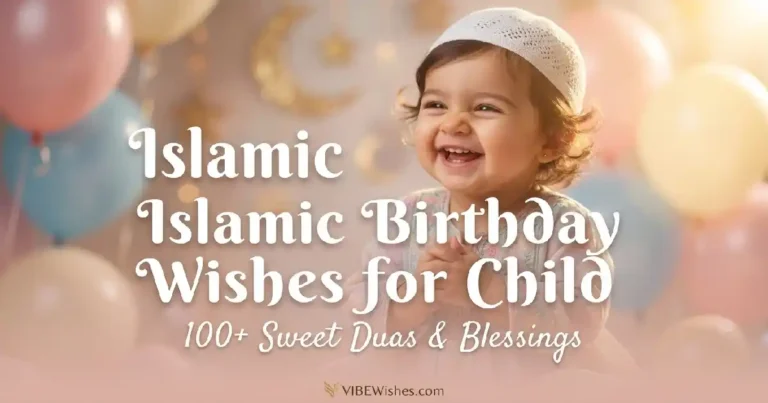 An elegant golden graphic banner featuring a crescent moon and hanging lanterns, perfect as the main featured image for Islamic birthday wishes for child.