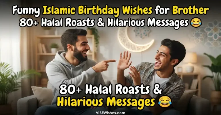 An elegant golden graphic background with a crescent moon and stars, serving as the main featured banner for funny Islamic birthday wishes for brother.