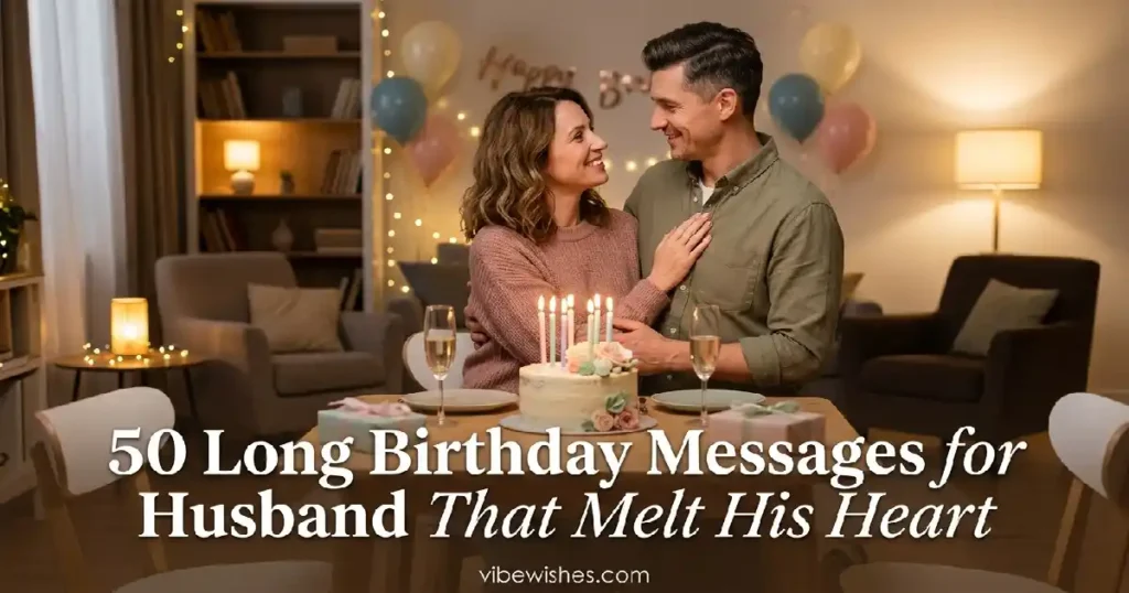 Long birthday messages for husband with romantic celebration scene