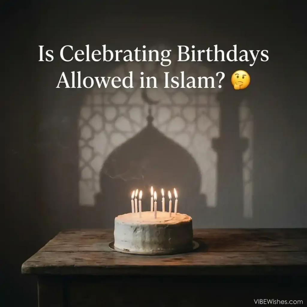 A side profile of a scholar reading an Islamic book, analyzing if celebrating birthdays is haram in Islam.