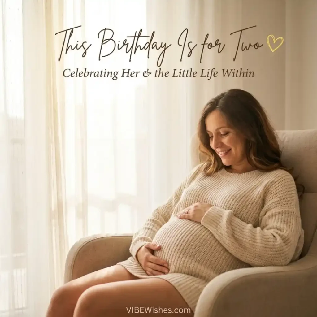 A touching generation and family blessing scene representing Islamic birthday wishes for pregnant wife.