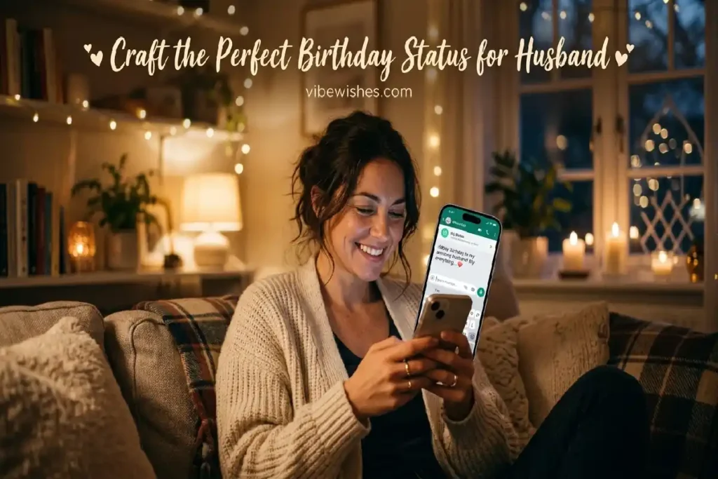 birthday status for husband WhatsApp emotional message writing on phone