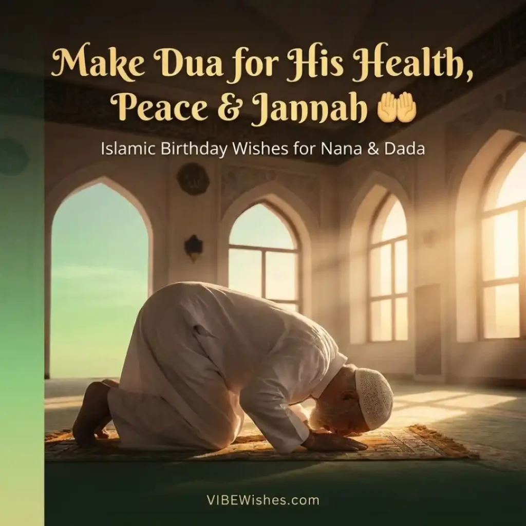 A warm grandfather and grandchild interaction perfectly illustrating Islamic birthday wishes for grandfather.