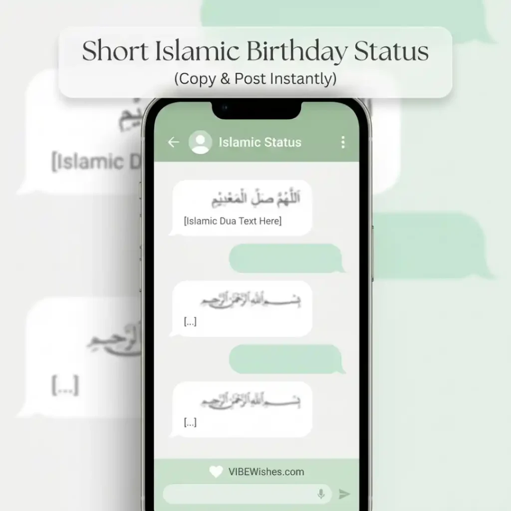 A beautiful green and gold spiritual graphic perfect for an Islamic birthday WhatsApp status video or image.