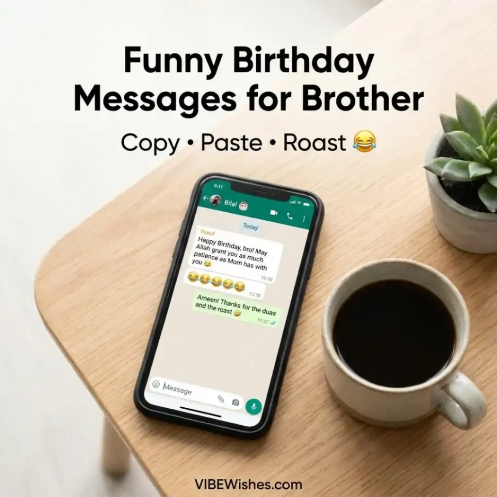 A simple aesthetic card template with subtle celestial shapes, great for typing short and funny Islamic birthday wishes for brother.