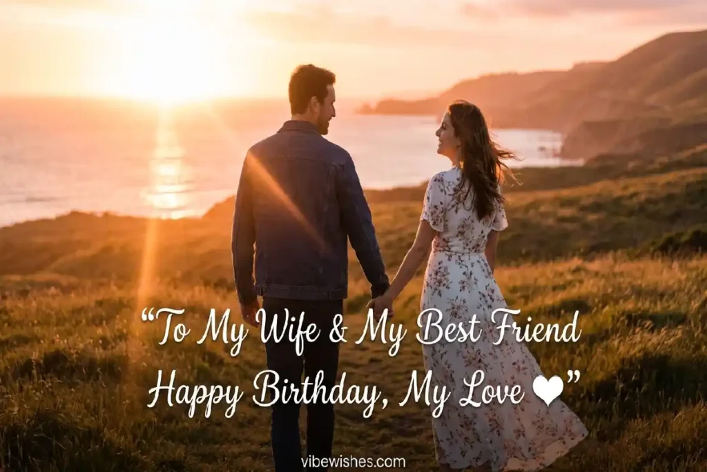 birthday wishes for wife best friend romantic sunset image