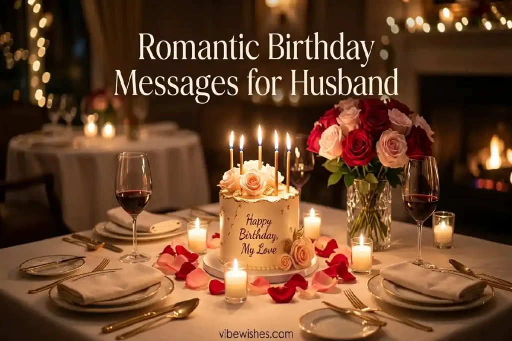 Romantic long birthday messages for husband with candle light dinner