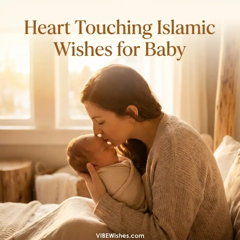 A mother gently kissing her newborn baby's forehead, ideal for heart-touching Islamic birthday wishes for newborn baby.
