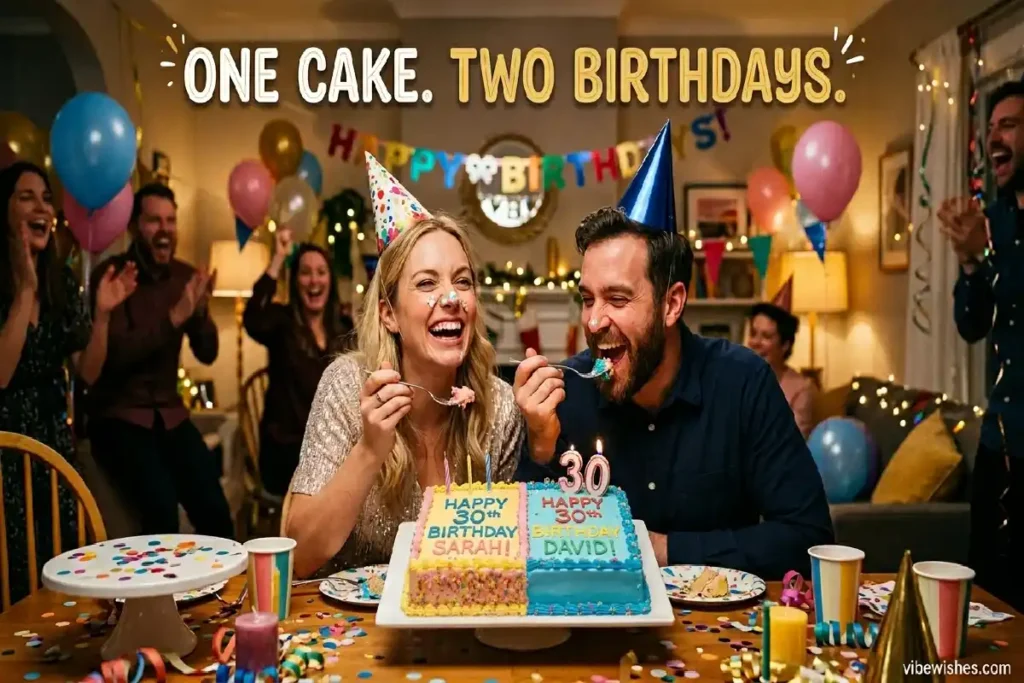 husband and wife same birthday wishes funny shared cake celebration