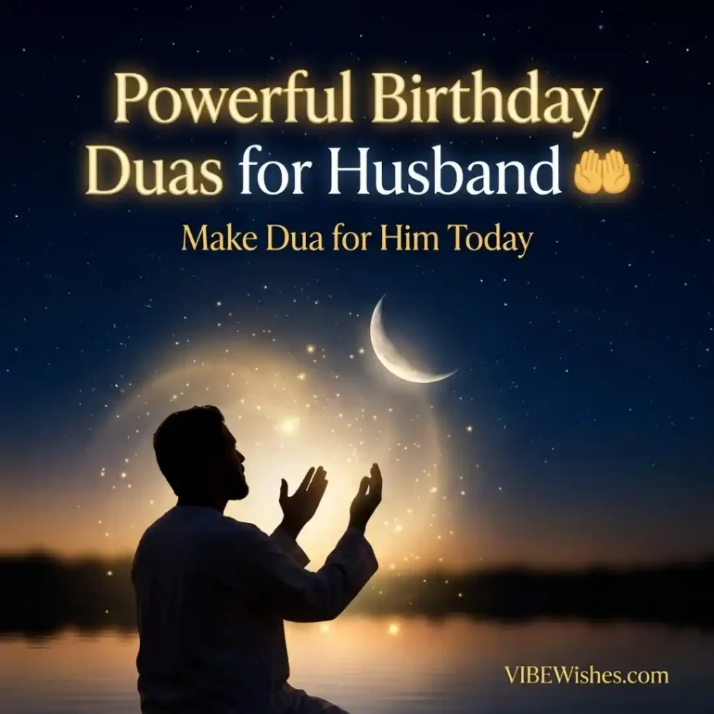 A silhouette of a man praying under a starry night sky representing powerful prayers and heart touching Islamic birthday wishes for husband.