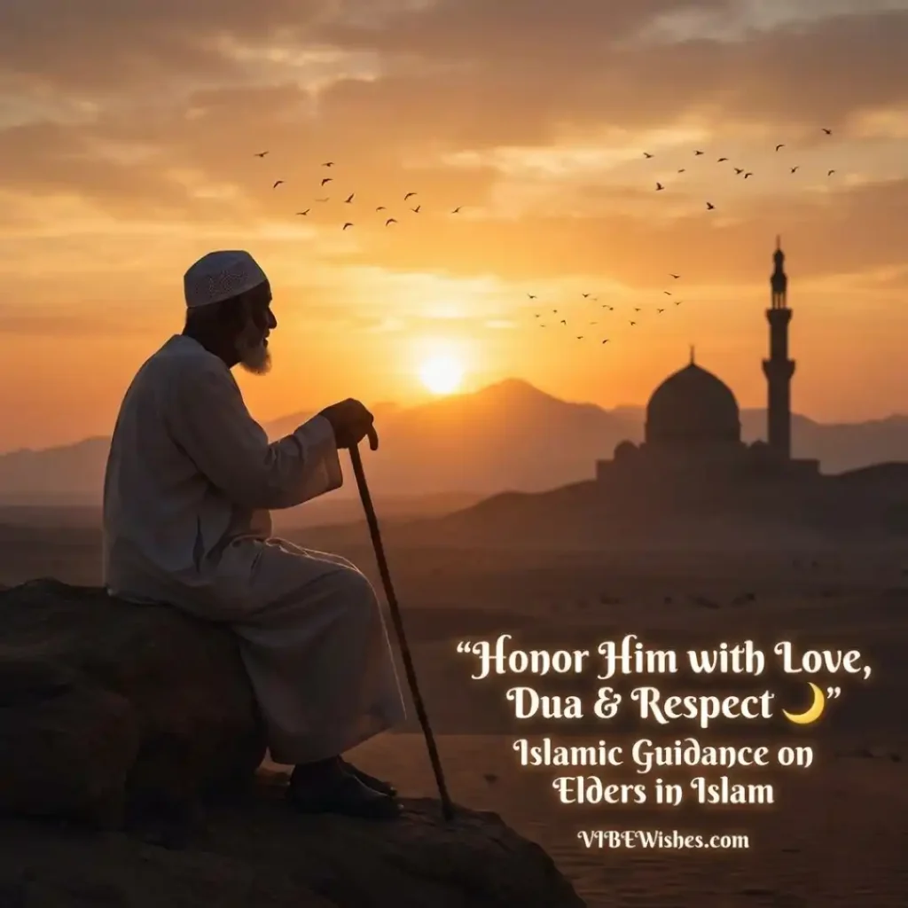 A peaceful desert prayer scene tailored for spiritual Islamic birthday wishes for grandfather.