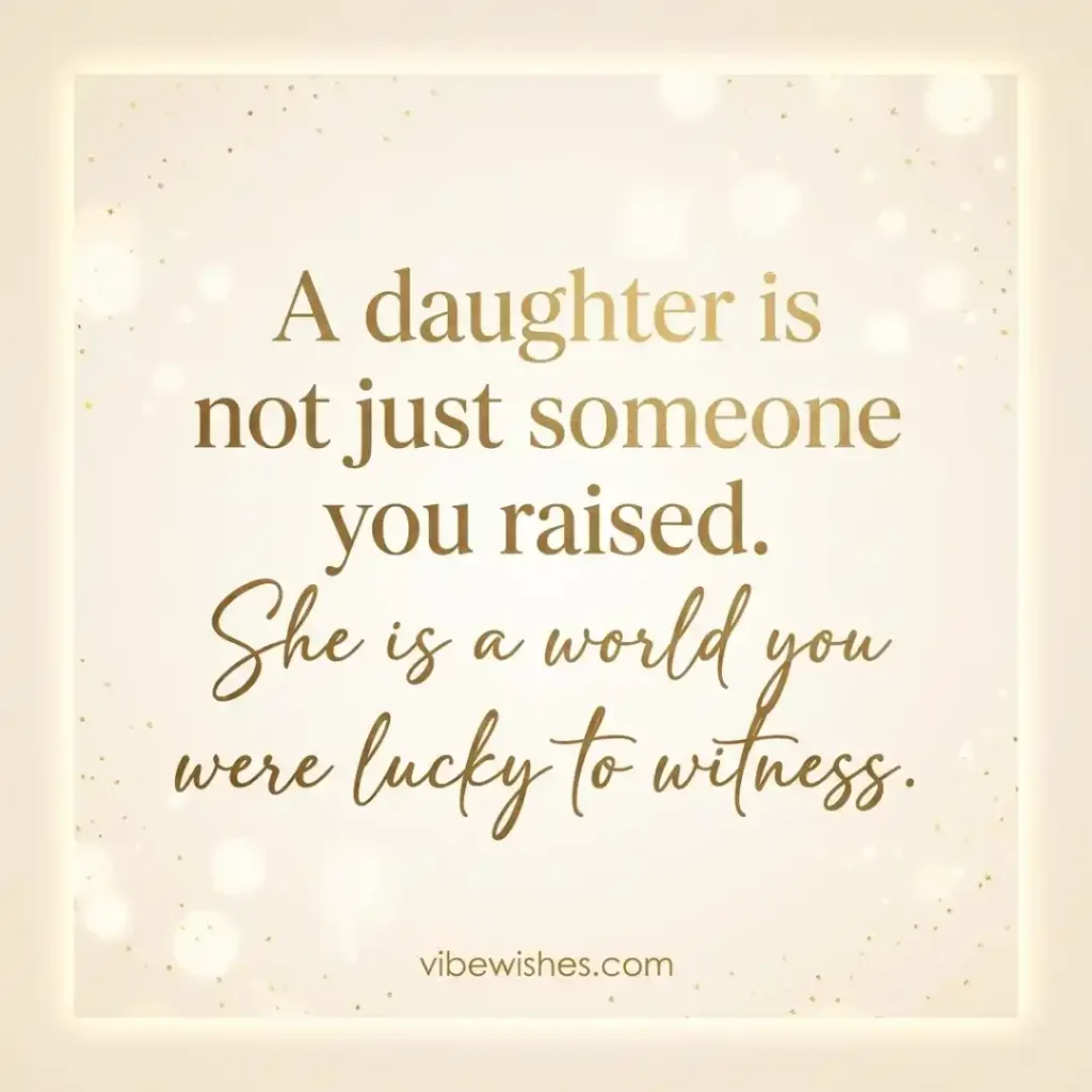 An elegant typography design reading A daughter is not just someone you raised. She is a world you were lucky to witness, set on a sparkling cream background.