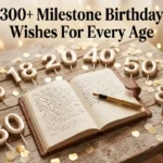Milestone birthday wishes flatlay with number candles for ages 16 to 80 and handwritten birthday message journal
