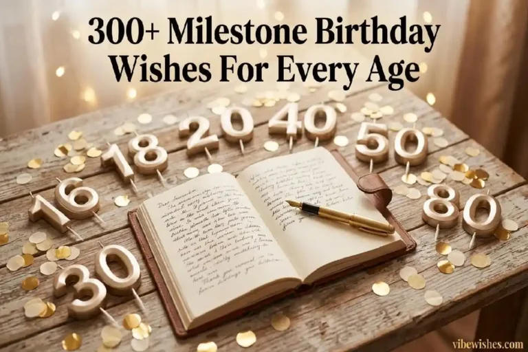 Milestone birthday wishes flatlay with number candles for ages 16 to 80 and handwritten birthday message journal