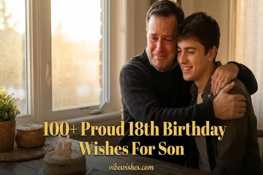 "Father embracing son on his 18th birthday showing proud 18th birthday wishes for son"