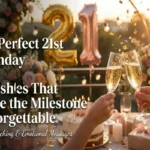 21st birthday wishes with gold balloons and champagne celebration scen
