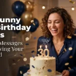 "Person laughing while blowing out 30th birthday candles with confetti - funny birthday wishes for turning thirty and leaving your 20s"