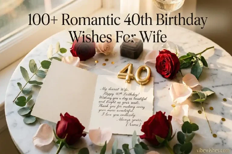 "Elegant woman celebrating 40th birthday with romantic golden light - 40th birthday wishes for wife feature image"