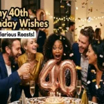 "Friends laughing at 40th birthday party with balloons - funny 40th birthday wishes feature image"