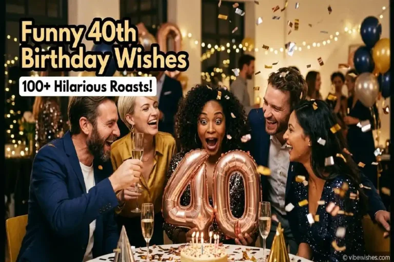 "Friends laughing at 40th birthday party with balloons - funny 40th birthday wishes feature image"