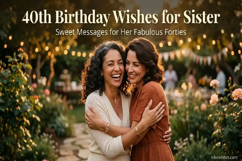 "Two adult sisters embracing lovingly at 40th birthday celebration - sweet birthday wishes for sister feature image"