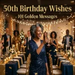 "Elegant 50th birthday celebration with golden candlelight and champagne - 50th birthday wishes feature image"