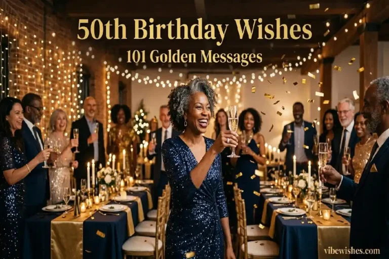 "Elegant 50th birthday celebration with golden candlelight and champagne - 50th birthday wishes feature image"
