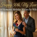 50th birthday wishes for wife — romantic cinematic image of couple celebrating her golden milestone birthday