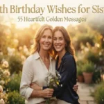 "Two adult sisters embracing in golden hour light celebrating 50th birthday - heartfelt 50th birthday wishes for sister feature image"