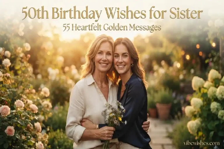 "Two adult sisters embracing in golden hour light celebrating 50th birthday - heartfelt 50th birthday wishes for sister feature image"