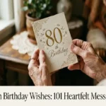 "Elegant hands holding 80th birthday card with gold calligraphy representing heartfelt milestone birthday wishes"