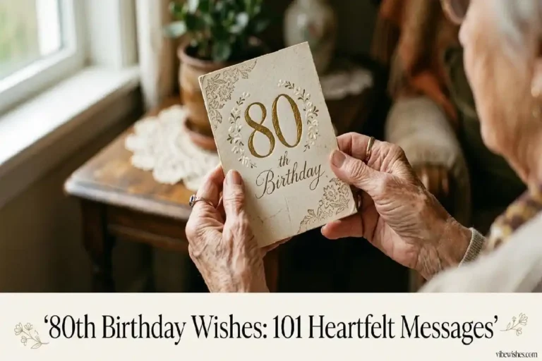 "Elegant hands holding 80th birthday card with gold calligraphy representing heartfelt milestone birthday wishes"