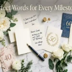 "Elegant milestone birthday cards with handwritten messages and fountain pen showing what to write for ages 30, 40, 50, 60, 70, 80"