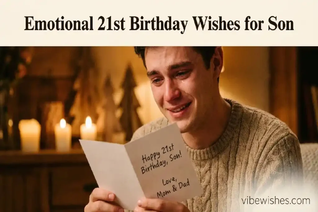 Son reading emotional 21st birthday wishes with genuine pride