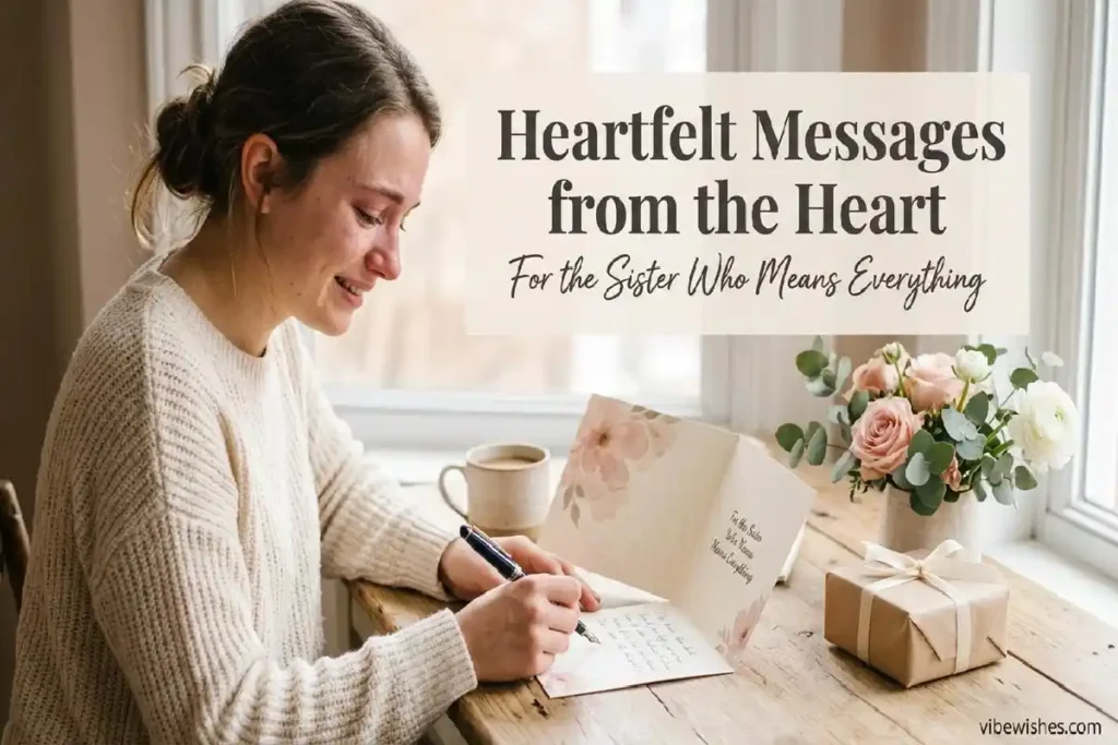 "Sister writing emotional 30th birthday card with tears of joy - heartfelt birthday wishes for sister milestone celebration"
