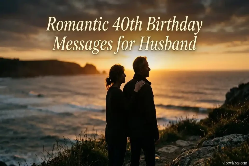 "Romantic couple silhouette at sunset - romantic 40th birthday wishes for husband from wife"