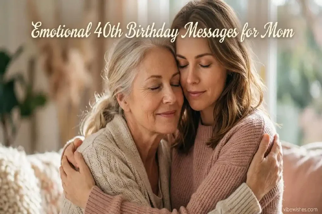 "Mother and daughter embracing tenderly - emotional 40th birthday wishes for mom from daughter"