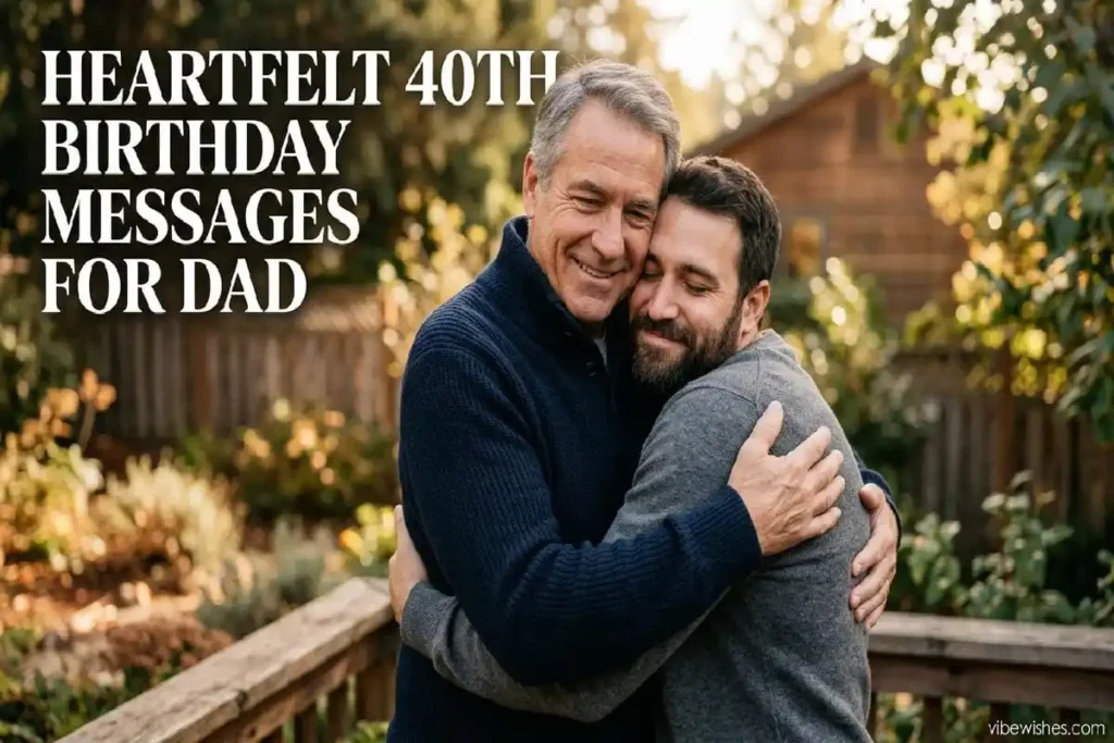 "Father and adult child embracing warmly - heartfelt 40th birthday wishes for dad from son and daughter"
