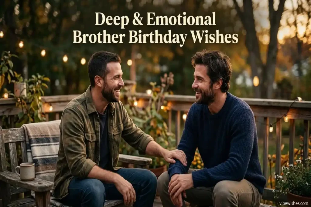 "Adult brothers in meaningful deep conversation - deep emotional 40th birthday wishes for brother"
