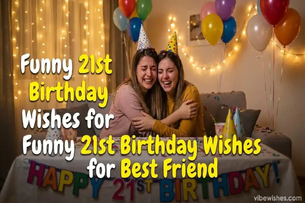Best friends laughing hysterically at funny 21st birthday celebration
