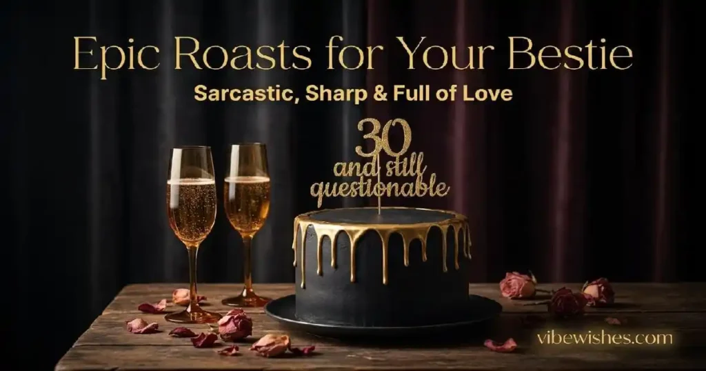 "Elegant black birthday cake with gold accents for 30th birthday - sarcastic and funny roast messages for best friend"