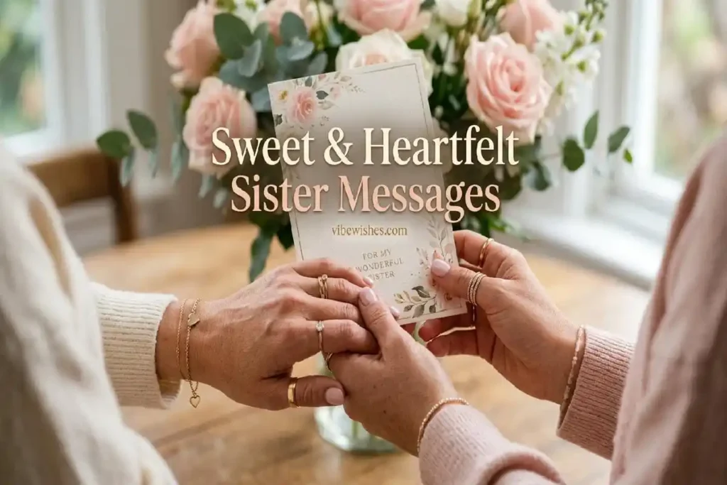 "Sisters hands together holding birthday card - sweet heartfelt 40th birthday messages for sis"