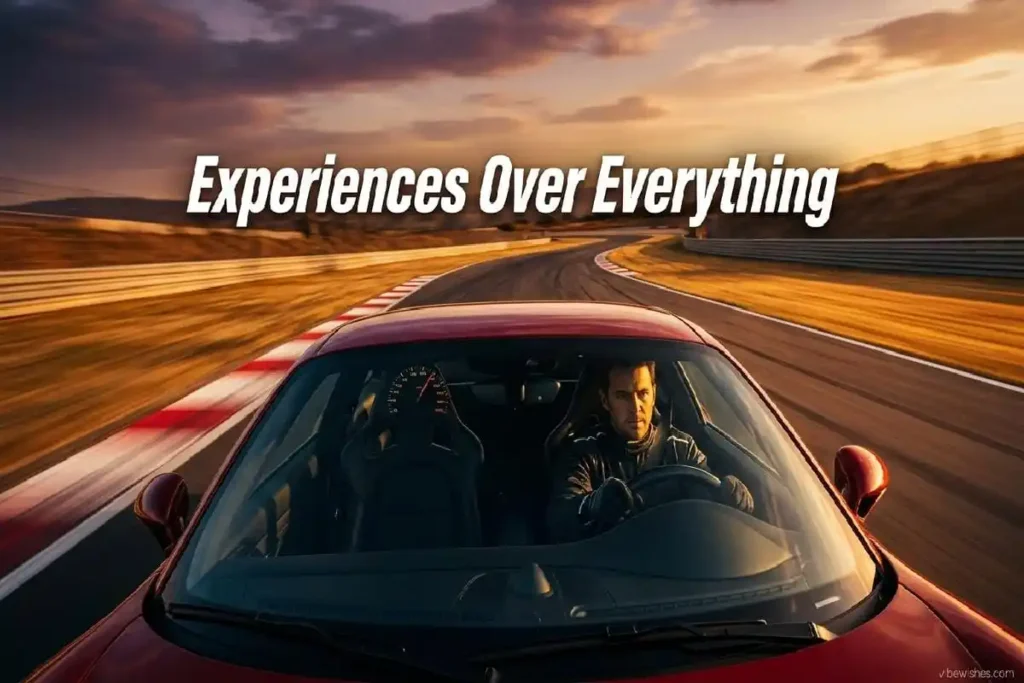Man driving supercar on race track as experiential 40th birthday gift showing adventure and excitement