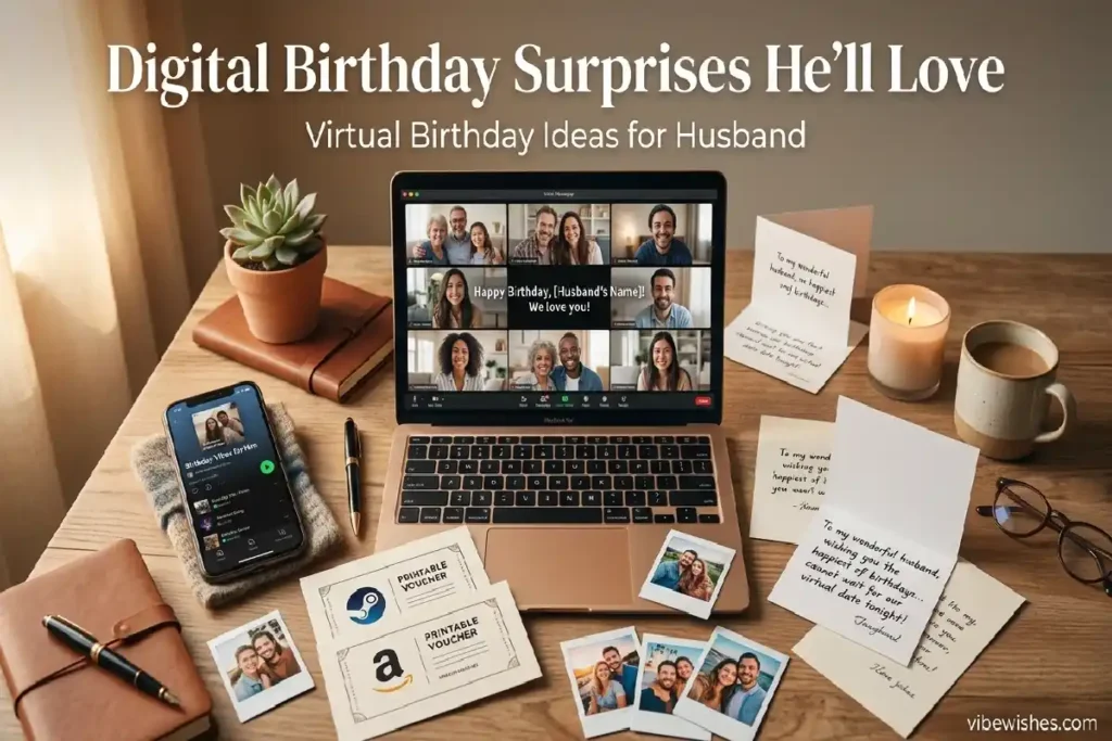 virtual birthday ideas for husband digital surprise gifts playlist video messages vibewishes.com