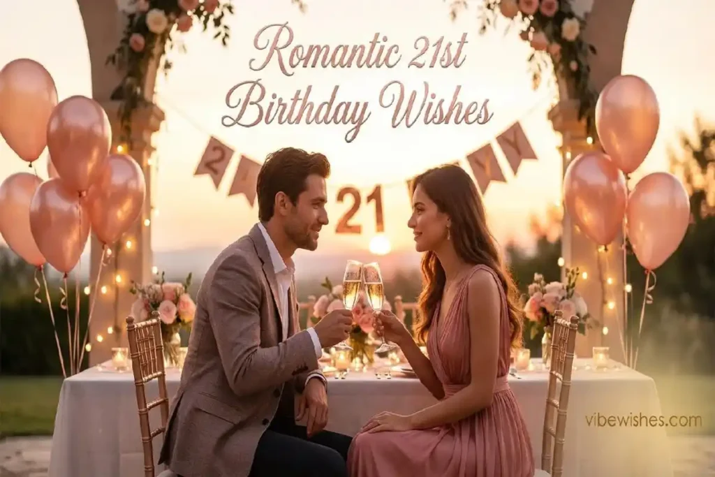 Romantic couple celebrating 21st birthday with champagne and love