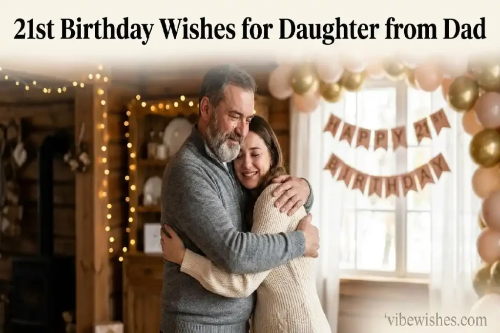 Father hugging daughter at 21st birthday with emotional pride and love