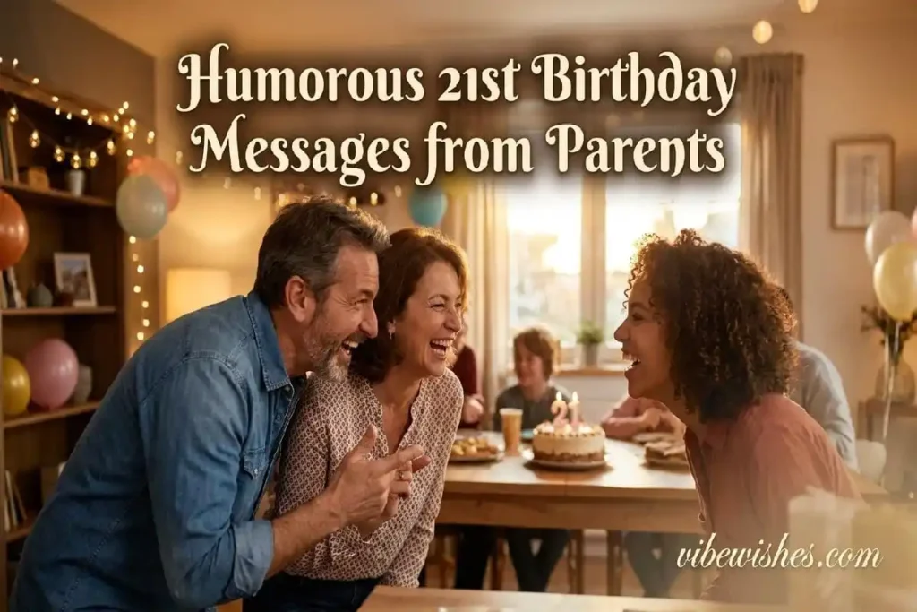 Parents laughing with 21-year-old at funny birthday celebration