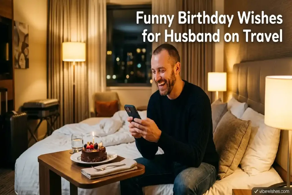 funny birthday wishes for husband traveling business trip hotel celebration