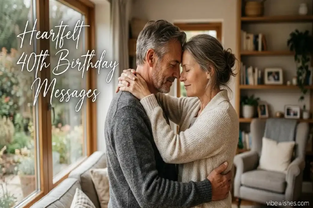 "Loving couple embracing intimately - heartfelt 40th birthday message for husband from wife"